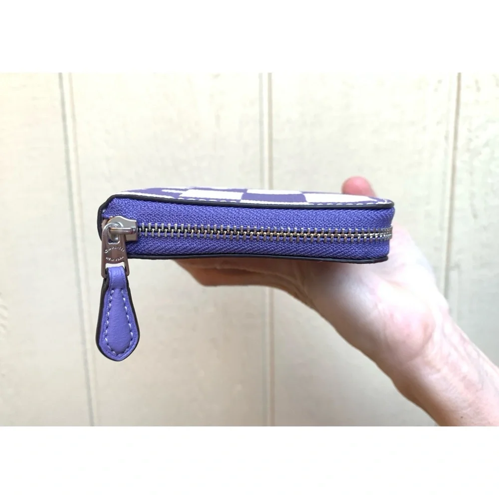 NWT Coach Medium Zip Checkerboard Wallet in Light Violet Chalk